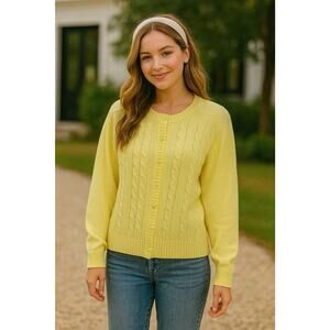 La Mouche Vintage Cardigan Women’s Size M Yellow 
Cable Knit Sweater